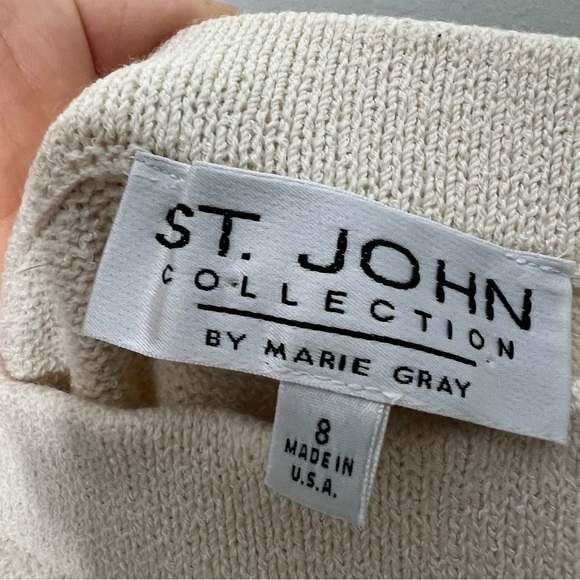 St John Collection Santana Knit Wide Leg Pants Cream Size 8 - Picture 4 of 8